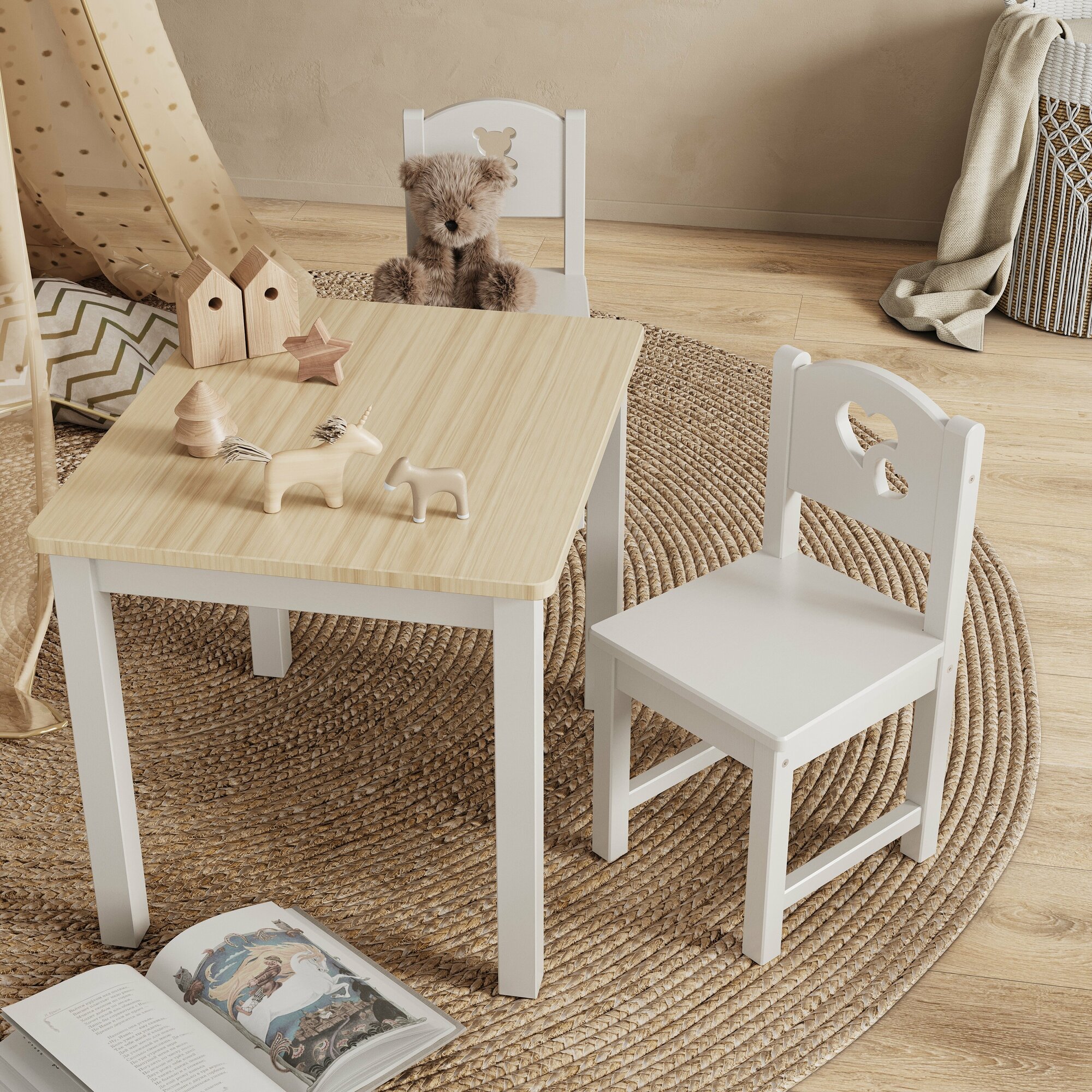 фото Детский стол Wood мама хвоя натуральное дерево 50х60х45см, белый (аналог икеа Kritter)