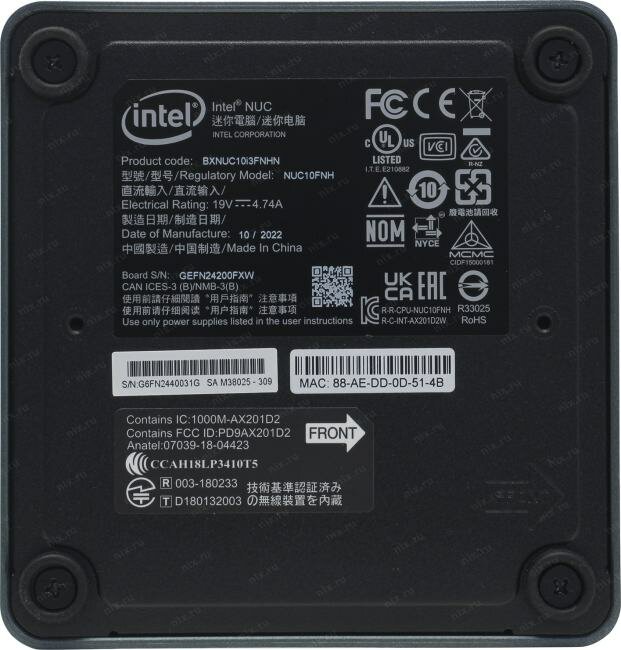 Платформа для сборки пк Intel NUC 10: Intel Core i3-10110U, VGA Intel UHD Graphics, VESA, no codec (БЕЗ ШНУРА) (BXNUC10I3FNHN) - фото №10