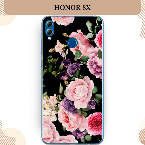 Силиконовый чехол Пионы на черном на Honor 8X / Хонор 8Х силиконовый чехол на honor 8x хонор 8х белая корона на черном фоне