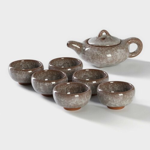 Чайный сервиз «Лунный камень», набор посуды, для чайной церемонии, 6 пиал, чайник, в подарочной упаковке