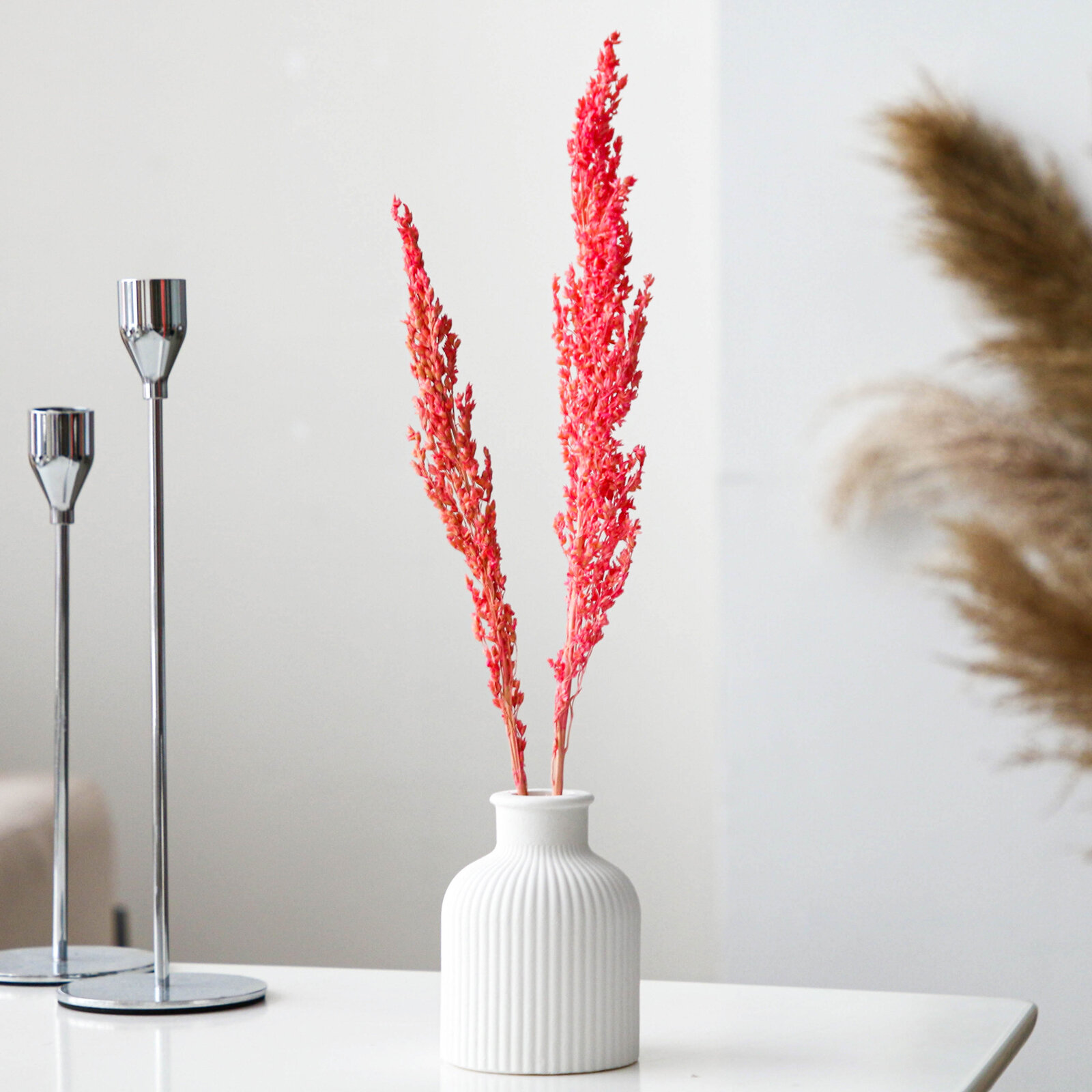 Сухие цветы Сорго для композиций для декора 15 см цвет розовый