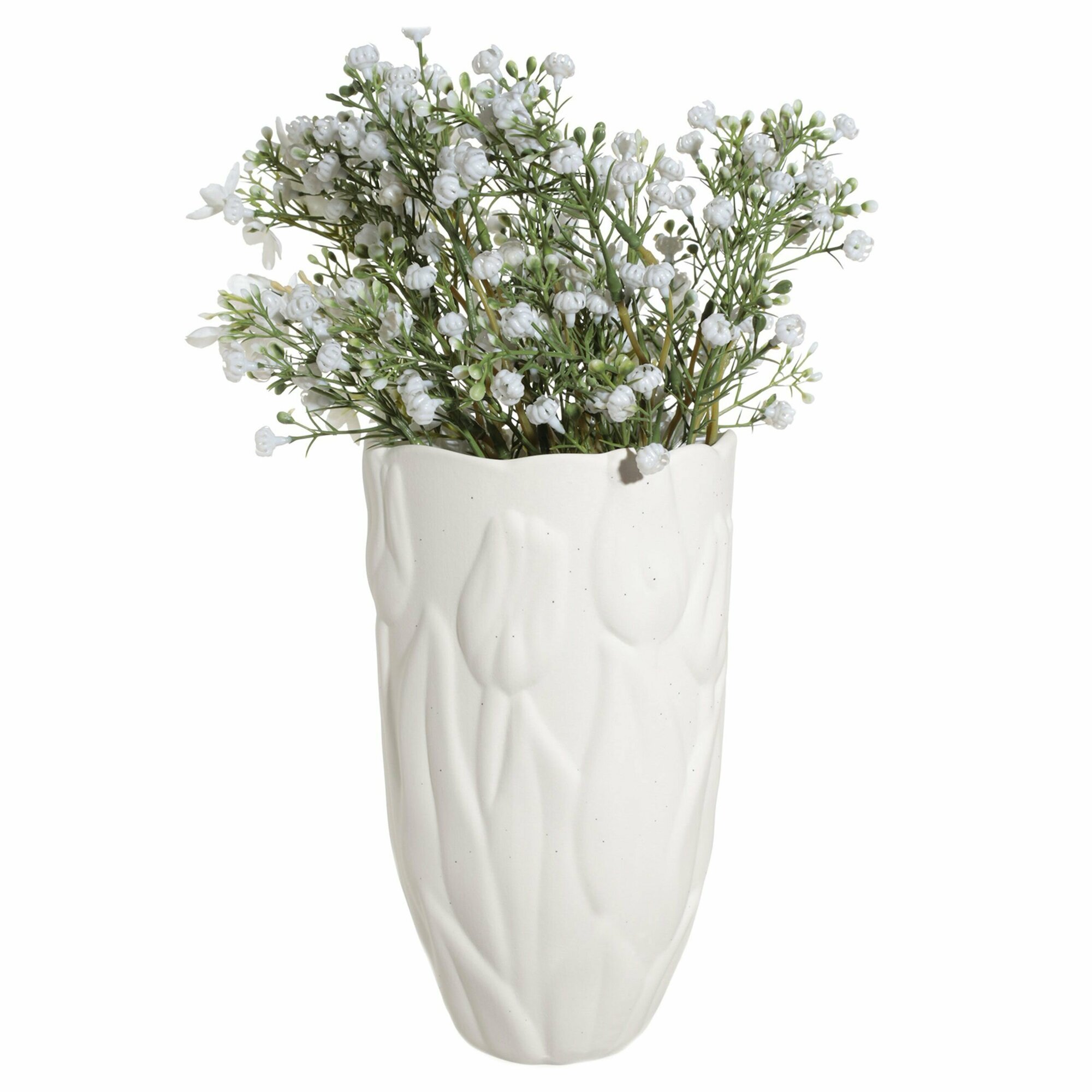 Ваза для цветов, 20 см, декоративная, фарфор P, белая, в крапинку, Тюльпаны, Tulip