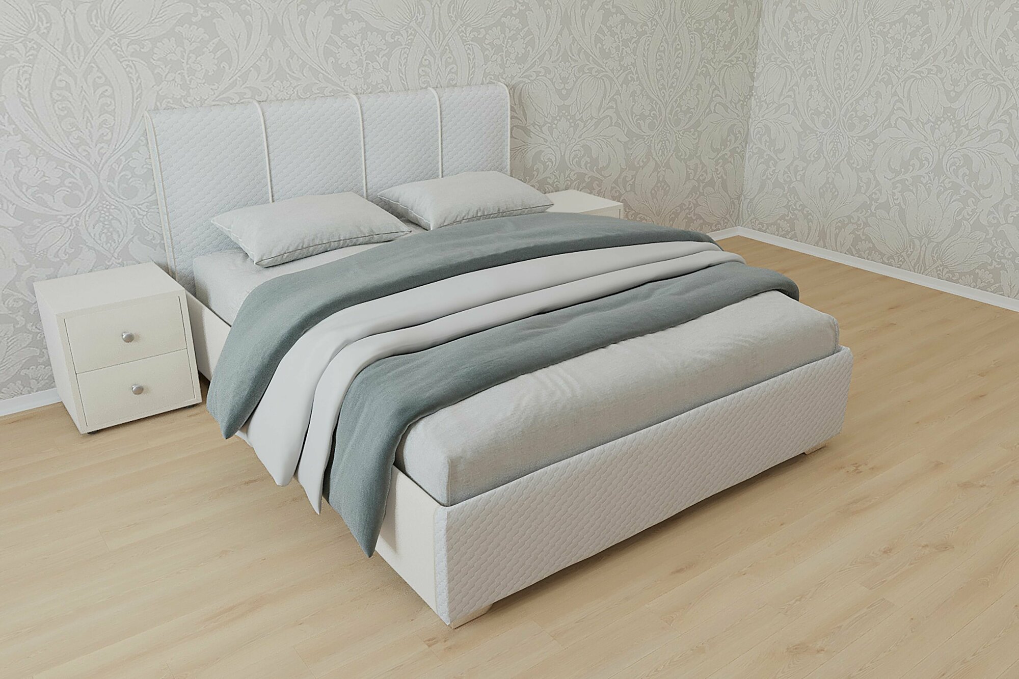 Односпальная кровать Европа 90x200 основание металлическое с ламелями велюр белый без ножек