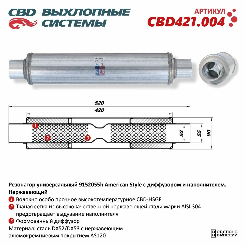 Резонатор универсальный Cbd American Style, с диффузором и наполнителем, 421.004