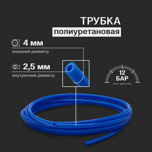 Трубка пневматическая полиуретановая (PU) 4 мм x 2,5 мм 100 метров синяя