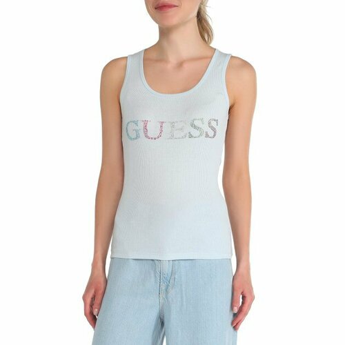 Майка GUESS, размер L, серый white crop top white tank top sleeveless solid color sexy camis 2021 summer women tank top fashion female clothing tanks