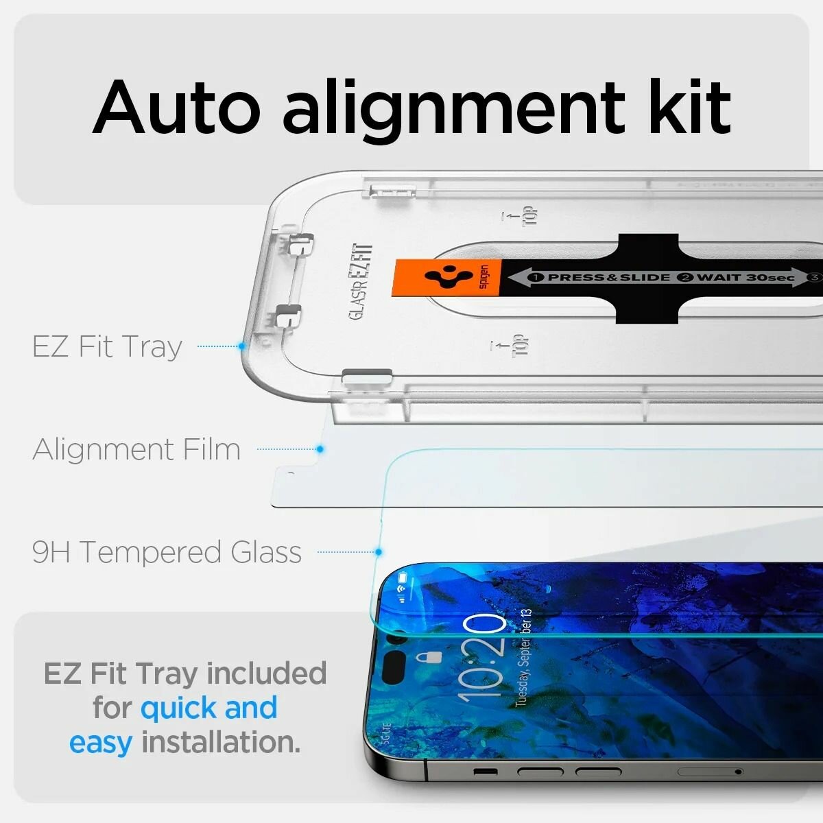 Защитное стекло Spigen на Apple iPhone 14 Pro (AGL05214) EZ FIT GLAS.tR (Sensor Protection) 2 шт / Спиген стекло для Айфон 14 Про, прочное, олеофобное покрытие, прозрачное — фото 1