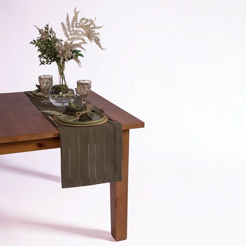 фото Дорожка декоративная BY COLLECTION Стэйн, 35х140см, 100% хлопок, зеленый