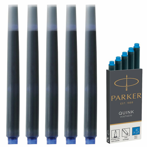 Картриджи чернильные PARKER Cartridge Quink, комплект 5 штук, смываемые чернила, синие, 1950383 упаковка 2 шт. картриджи чернильные parker мини cartridge quink комплект 30 шт смываемые чернила синие 1950409