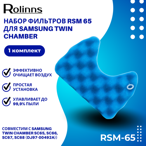 Rolinns Набор фильтров RSM 65 (комплект из 2 фильтров для SAMSUNG Twin Chamber SC65, SC66, SC67, SC68 (DJ97-00492A)) hepa фильтр rolinns rsm 6 для пылесосов samsung