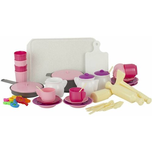 набор кухня доска скалка толкушка Детский кухонный набор Столовый в сумке, сюжетно-ролевая игра Юный повар, 52 предмета игрушечной посуды