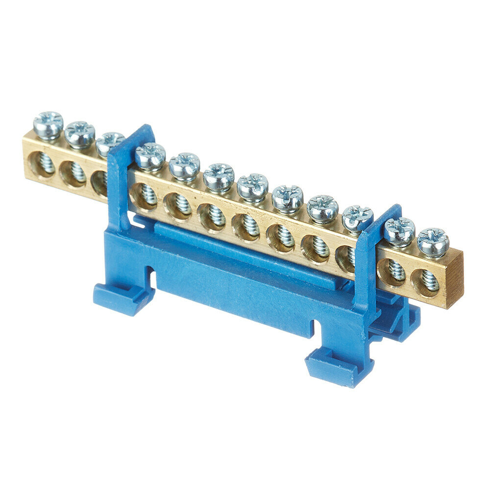 фото Шина нулевая изолятор Стойка на DIN-рейку EKF PROxima 6х9 мм 12 отверстий синяя (sn0-63-12-sb-r)