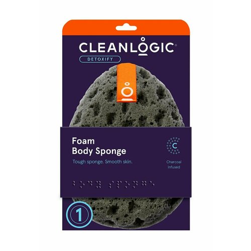 Губка-спонж для тела с древесным углем / Cleanlogic Detoxify Charcoal Foam Body Sponge растягивающаяся мочалка для тела с древесным углем cleanlogic detoxify exfoliating stretch cloth