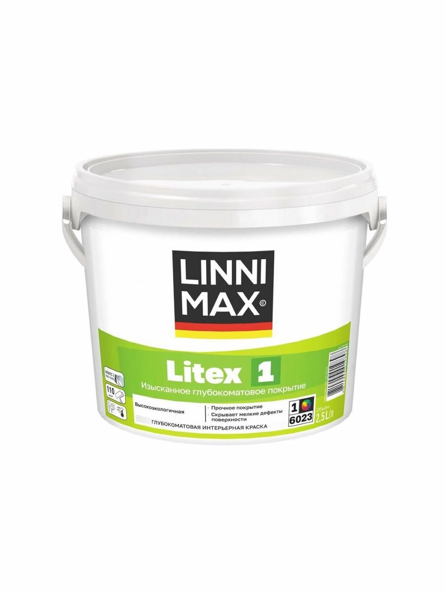 Linnimax Litex 1 Белая краска для стен матовая Литекс 1 База 1, 2,5 л