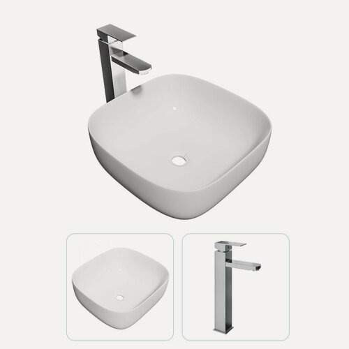 Изображение товара Раковина накладная для ванной Teymi Solli 41 в комплекте смеситель высокий хром F07276