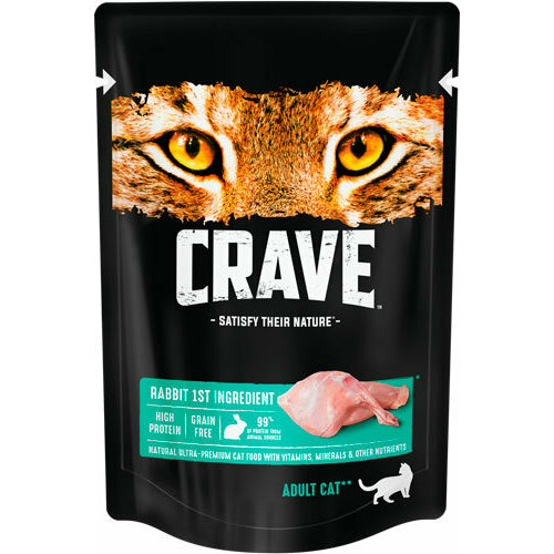 Crave 19796 пауч для кошек Кролик в желе 70г корм для кошек crave индейка пауч 70г