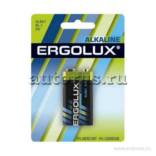 Батарейка алкалиновая ERGOLUX Alkaline Крона 9V упаковка 1 шт. 6LR61BL-1 батарейка gp ultra alkaline 9v крона в упаковке 1 шт