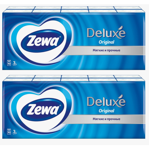 Платочки бумажные носовые Zewa, Deluxe 10 x 10 шт, 2 упаковки zewa салфетки deluxe design 90 шт