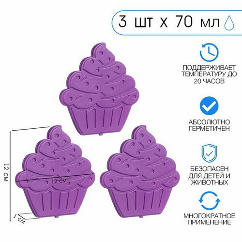 Аккумулятор холода 70 мл, 12 x 12 см, фиолетовый, набор 3 шт