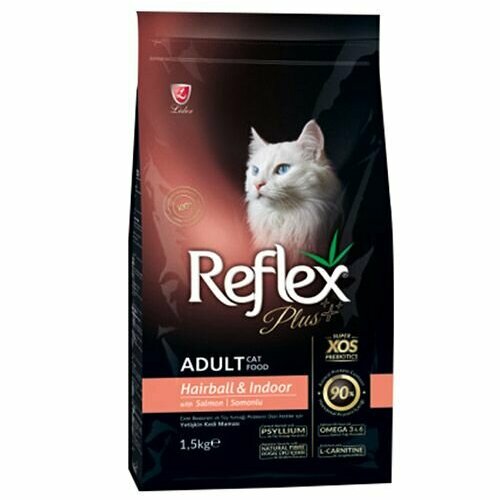 REFLEX Сухой корм PLUS Adult Cat Food Hairball Salmon для кошек для выведения шерсти с лососем 15 кг 2973₽