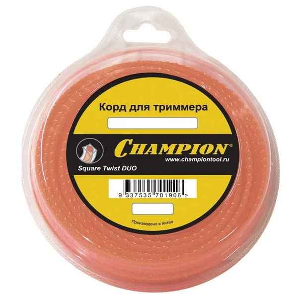 Леска для триммера Champion Square Twist Duo 2,4 мм/12 м витая