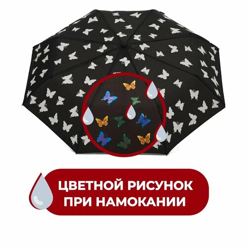 Зонт RAINDROPS, черный зонт с проявляющимся рисунком фиолетовый