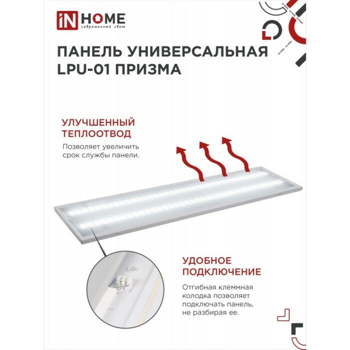 Светодиодная LED панель (светильник) IN HOME универсальная LPU-01 36Вт призма 230В 6500K 3100Лм 180х1195х19мм IP40 4690612029818