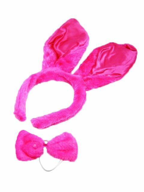 Ободок "Уши кролика", искусственный мех, малиновый, длина 35 см