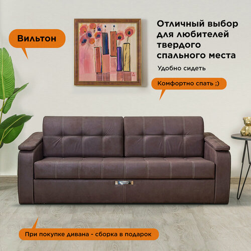 Изображение товара Диван-кровать Вильтон, прямой диван 225 x 105 см, коричневый, жесткий, большое спальное место 190 x 208 см.