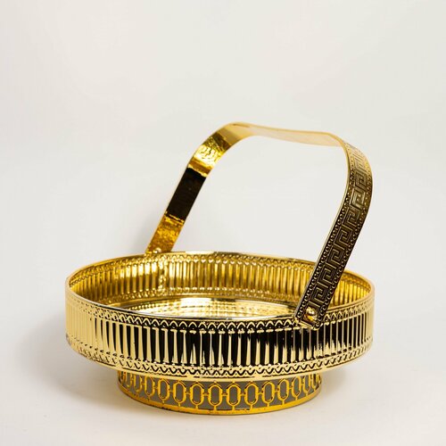 Блюдо декоративное золотистая с ручкой / конфетница / подставка для торта, выпечки, десертов