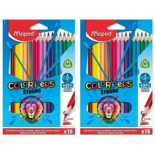 Maped Карандаши цветные Color peps strong, повышенной прочности пластиковые, 18 цветов, 2 уп