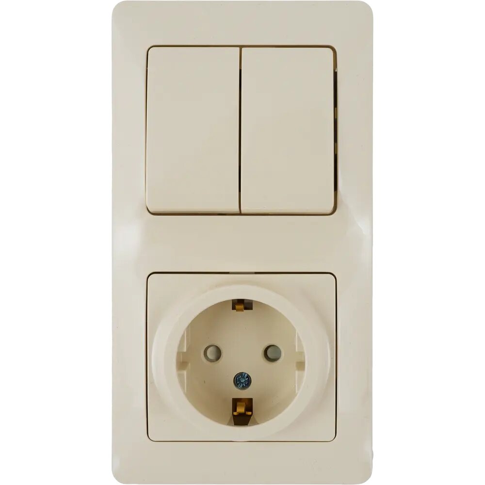 Блок выключатель с розеткой встраиваемый Schneider Electric Glossa 2 клавиши с заземлением со шторками цвет бежевый
