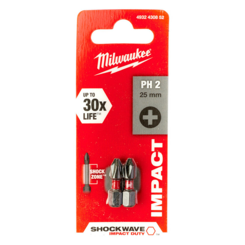 Бита Milwaukee Shockwave Impact Duty PH2 25мм 2шт 4932430852