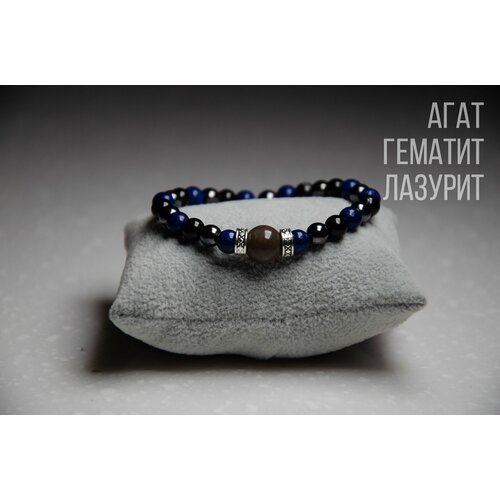 Браслет Из натуральных камней, лазурит, агат, 1 шт., размер 17 см, размер M