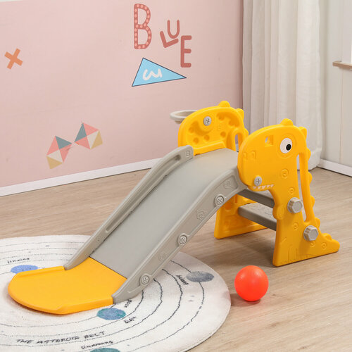 Горка детская UT0107 "Динозаврик" (цвет желтый) серебристый, белый, оранжевый, серый, желтый