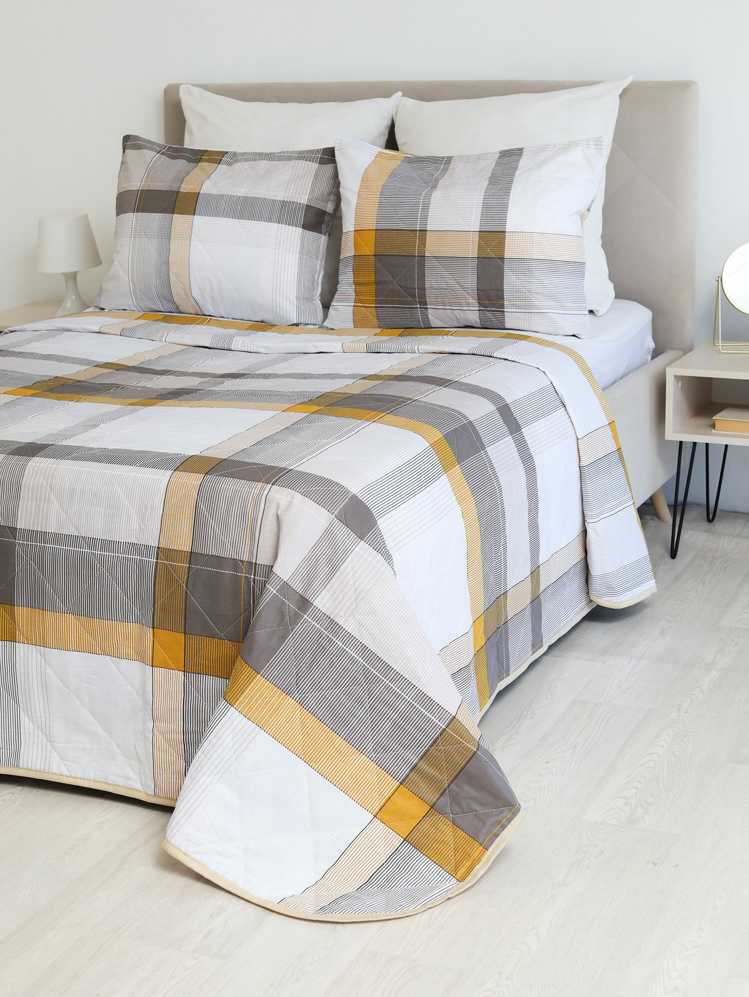 фото Двухстороннее стеганное покрывало PB-011 Elintale (пудра-кремовый), Покрывало 215x240