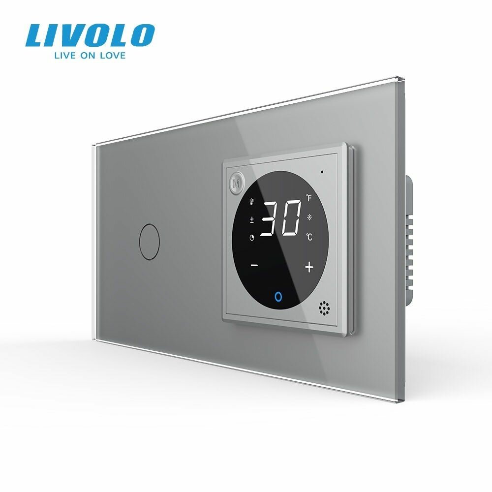 Одноклавишный проходной сенсорный выключатель Livolo с терморегулятором (1-0)