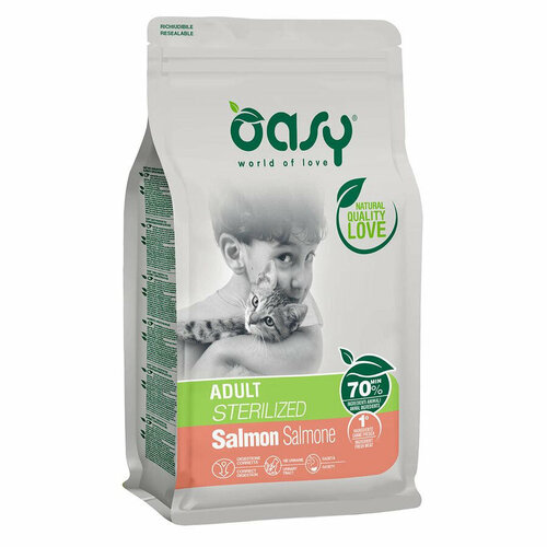 Oasy Dry Cat Adult Sterilized сухой корм для взрослых стерилизованных кошек с лососем 300 г 505₽