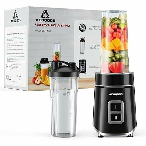 Блендер ACOQOOS Smoothie Maker миксер для песка мощностью 500 Вт с 2 контейнерами для смешивания по 600 мл без бисфенола А можно мыть в посудомоечной машине прибор для приготовления коктейлей смузи и детского питания 1438300₽