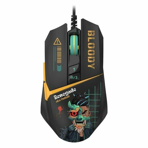 Мышь A4TECH Bloody W63 Max Renegade, игровая, оптическая, проводная, черный и рисунок