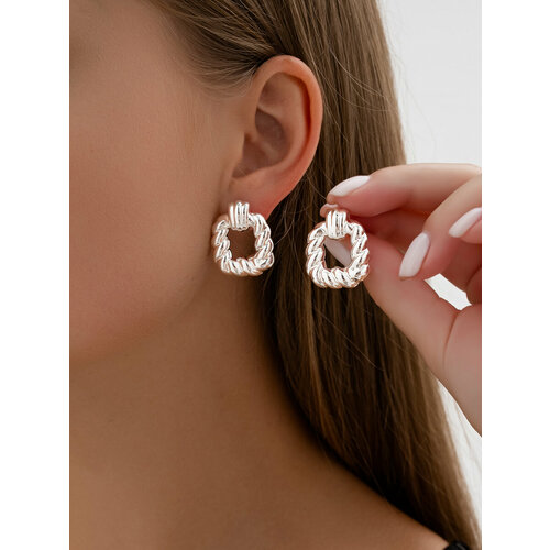 Серьги пусеты SLOVALIO, размер 26 мм, серебристый