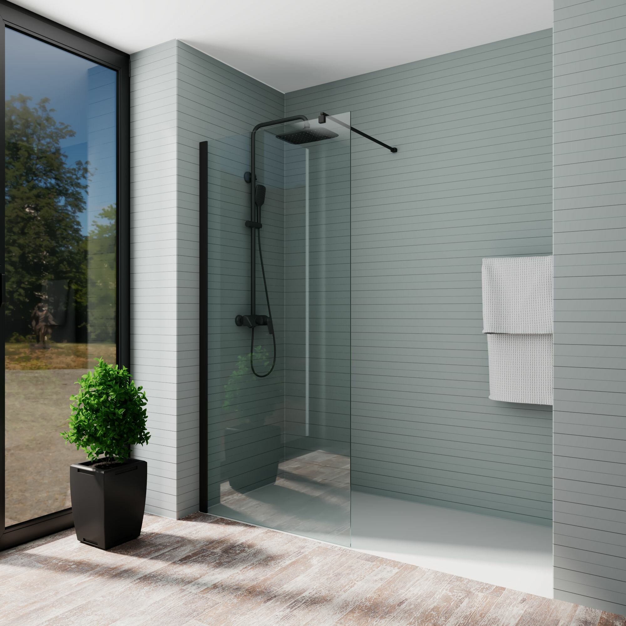 фото Душевая перегородка BAU Stil 190х90 см прозрачное стекло 6 мм, черный матовый профиль