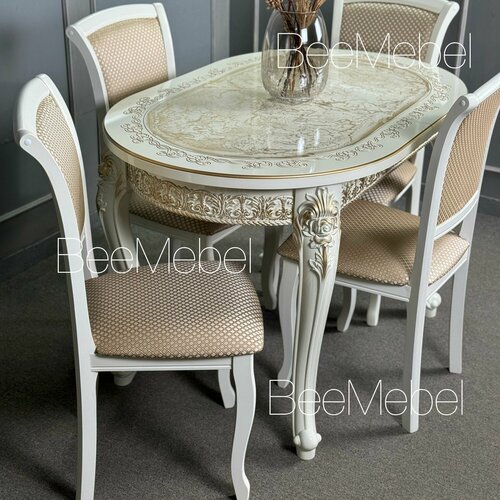 Обеденная группа, стол 120 и 4 стула . Обеденная группа белая