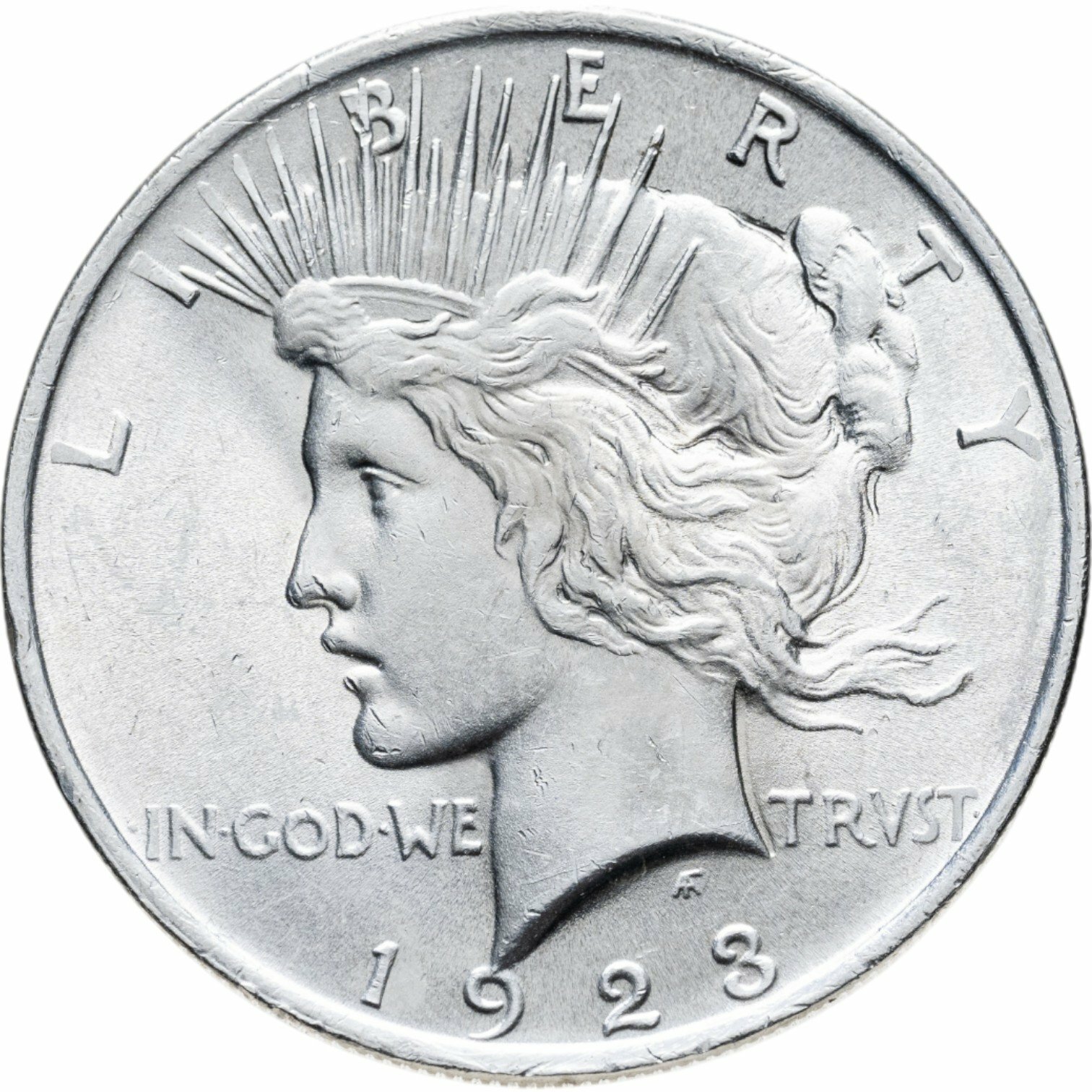 США 1 dollar доллар 1923 Peace Dollar Мирный доллар без обозначения монетного двора, в слабе Монетник ру MS60, Серебро 900