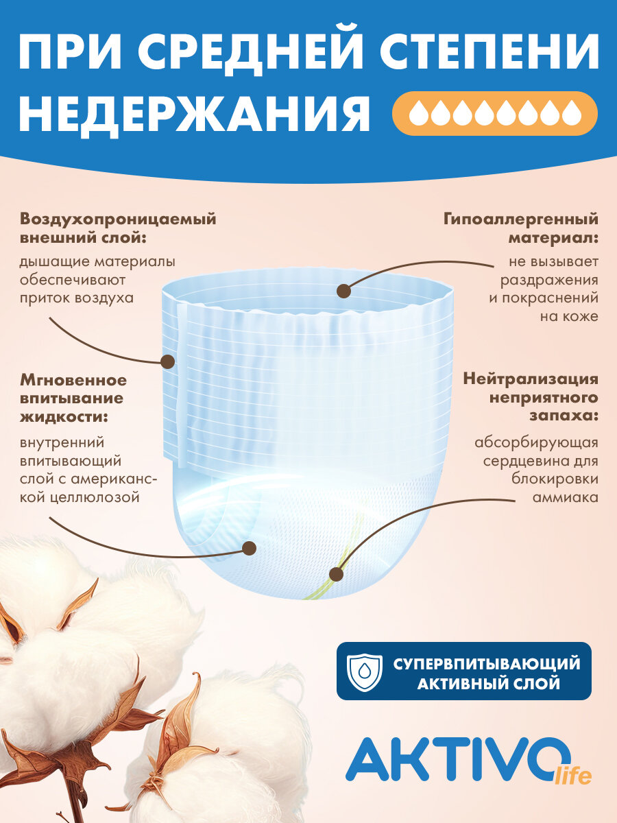 Картинки Подгузники для взрослых трусы впитывающие AKTIVO life, размер XL, обхват талии/бедер 130-160 см, 10 шт