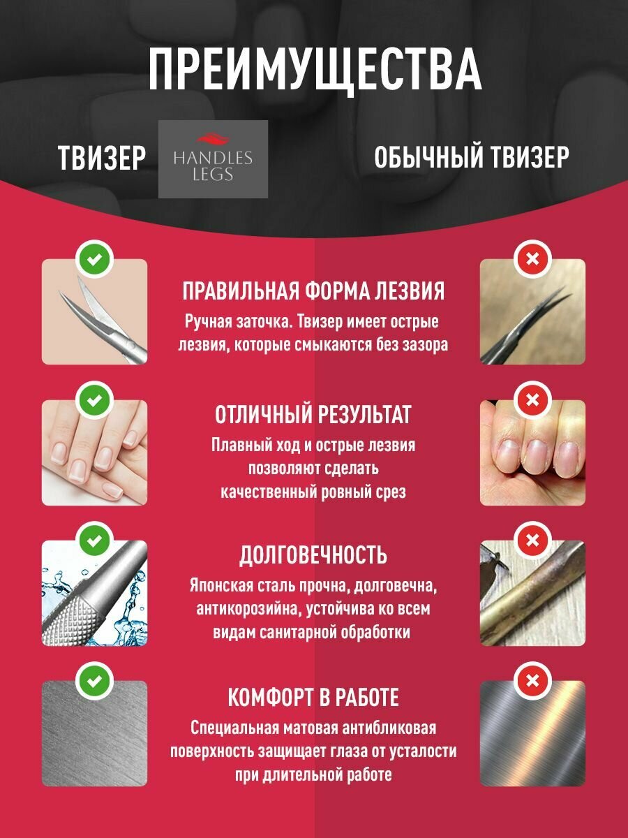Твизеры HANDLES LEGS, для кутикулы, ручная заточка, медицинская сталь, 15 мм — фото 1