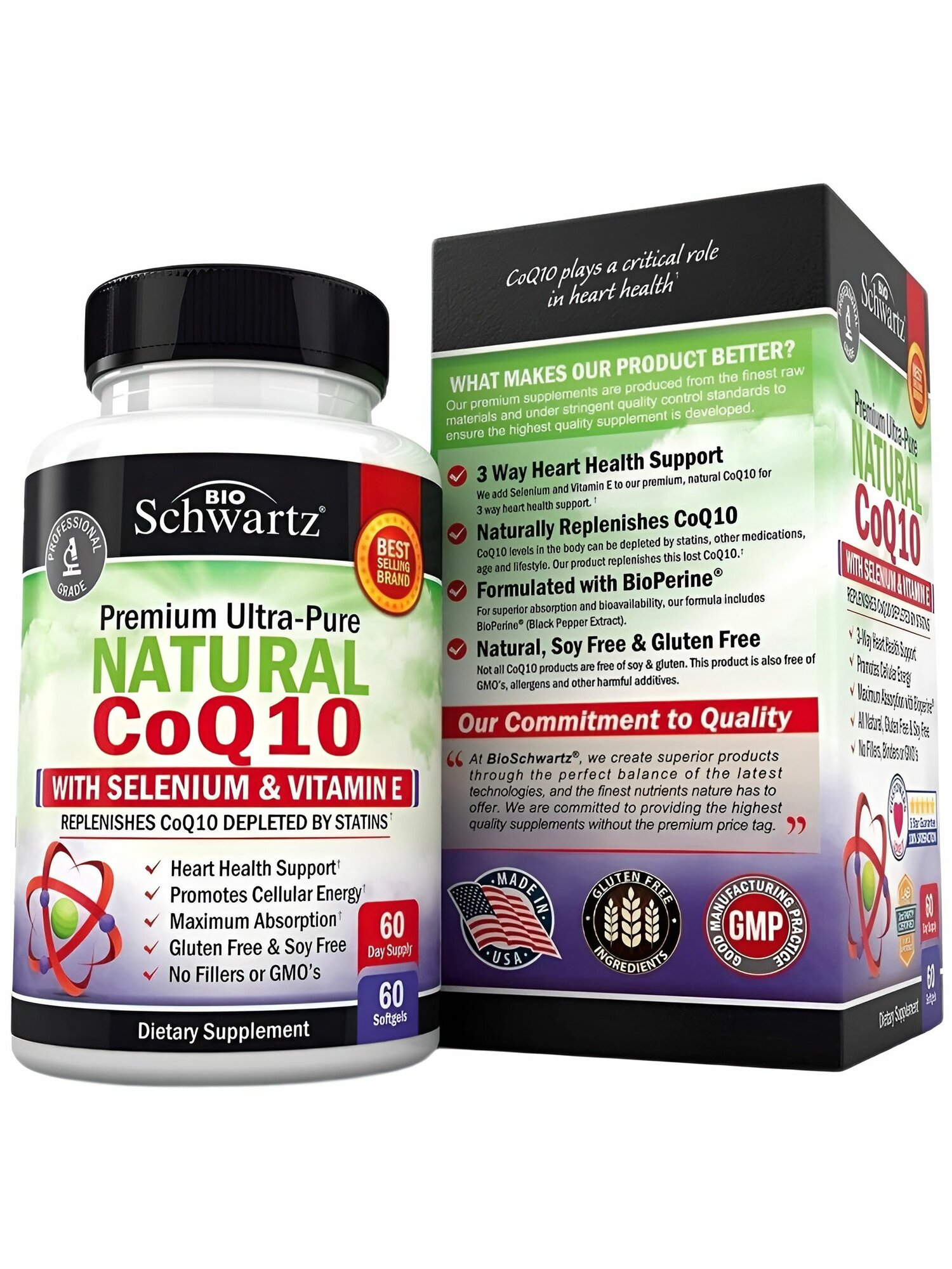 Коэнзим Q10 bioschwartz Natural 200 мг 60 капсул для энергии и здоровья сердца