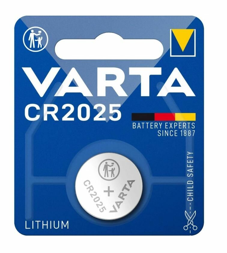 Батарейка VARTA Lithium CR2025 кнопочная (дисковая), 3V, 5 штук, (5 блистеров по 1 штуке)
