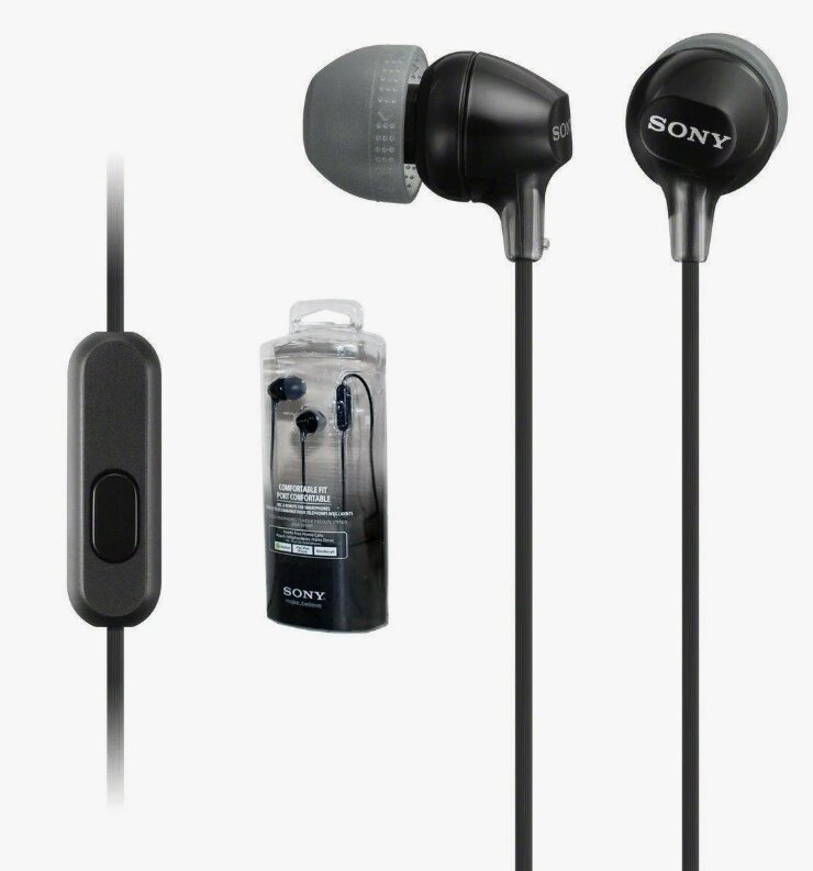 Наушники Sony MDR-EX15AP, с микрофоном, проводные, разъем Mini Jack 3.5, черные