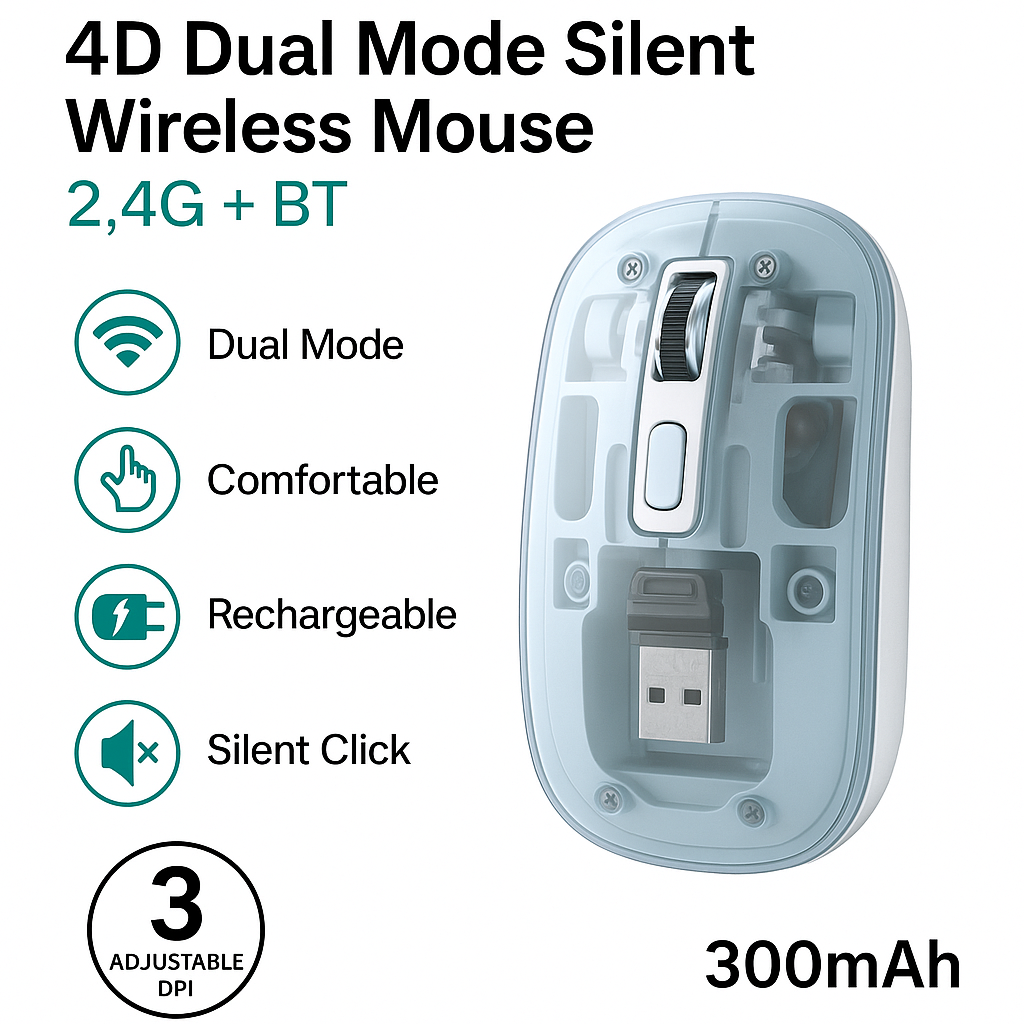 Беспроводная мышь kakusiga KSC-874, игровой дизайн, двухрежимное подключение, бесшумные кнопки